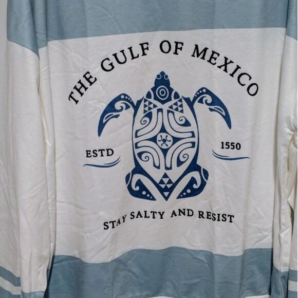 Blue & White "The Gulf Of Mexico" Adult's Long Sleeve Shirt Size 3XL - Picture 2 of 7